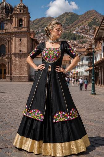 Black Free Size Cotton Navratri Lehenga Choli With Gota Patti & Gamthi Work