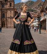 Black Cotton Navratri Lehenga Choli With Gota Patti & Gamthi Work  - free size