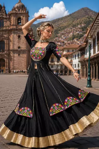 Black Free Size Cotton Navratri Lehenga Choli With Gota Patti & Gamthi Work