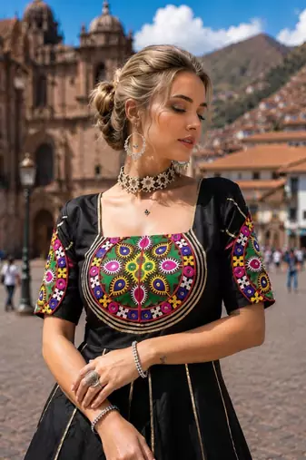 Black Free Size Cotton Navratri Lehenga Choli With Gota Patti & Gamthi Work