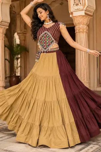 Chocolate Color Fancy Garba Lehenga Choli
