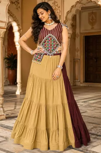 Chocolate Color Fancy Garba Lehenga Choli