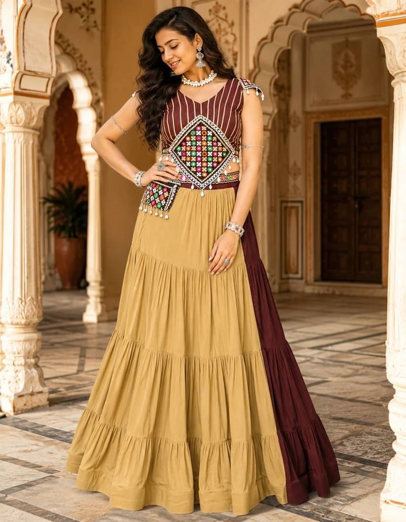 Chocolate Color Fancy Garba Lehenga Choli