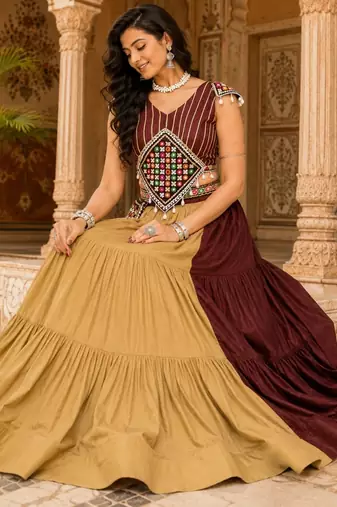 Chocolate Color Fancy Garba Lehenga Choli