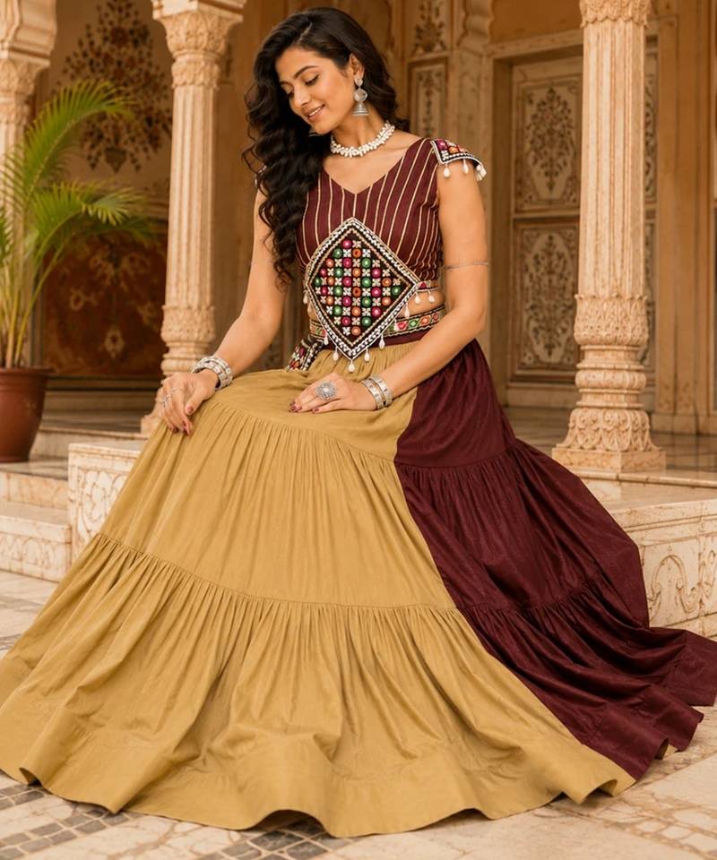 Chocolate Color Fancy Garba Lehenga Choli