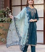 Women Ethnic Motifs Embroidered Regular Thread Work Kurta with Trousers & With Dupatta