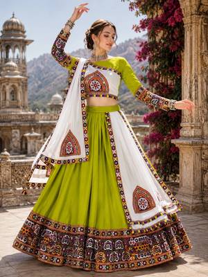Purple Color Kutch Work Lehenga With Kutch Work Blouse For Navratri - free size 1