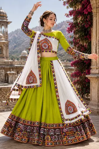 Purple Color Kutch Work Lehenga With Kutch Work Blouse For Navratri