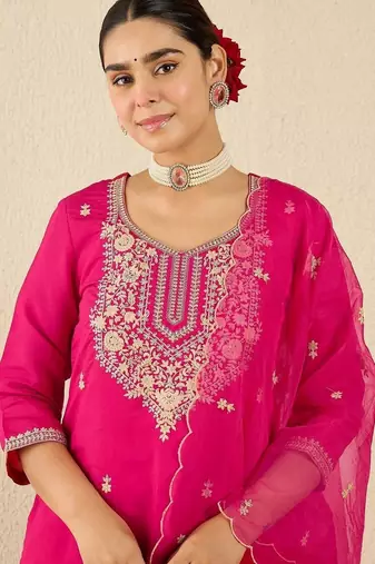 Women Ethnic Motifs Embroidered Regular Thread Work Kurta with Trousers & With Dupatta