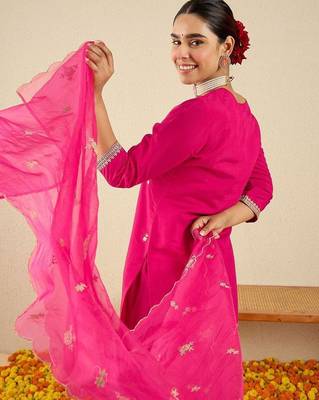 Women Ethnic Motifs Embroidered Regular Thread Work Kurta with Trousers & With Dupatta 4