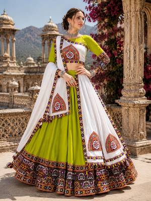 Purple Color Kutch Work Lehenga With Kutch Work Blouse For Navratri - free size 2
