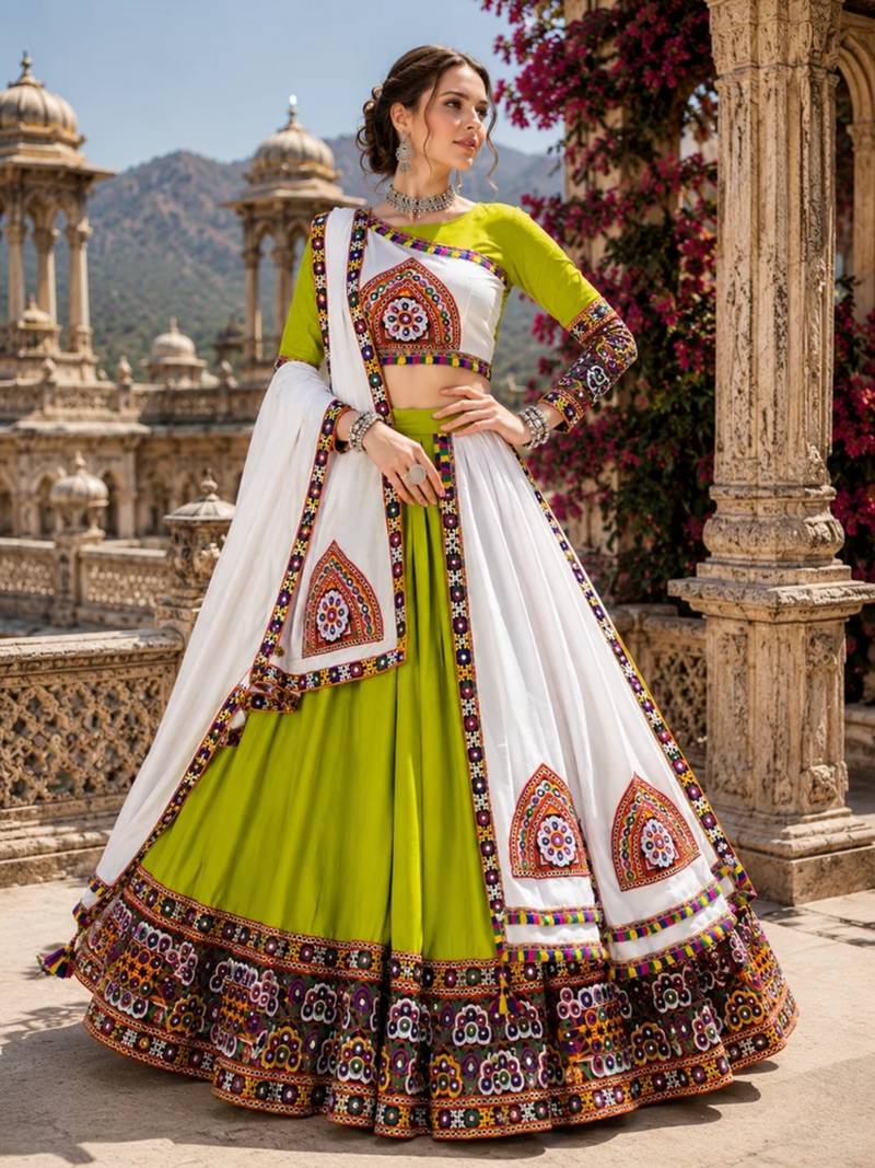 Purple Color Kutch Work Lehenga With Kutch Work Blouse For Navratri - free size