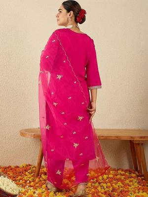 Women Ethnic Motifs Embroidered Regular Thread Work Kurta with Trousers & With Dupatta 7