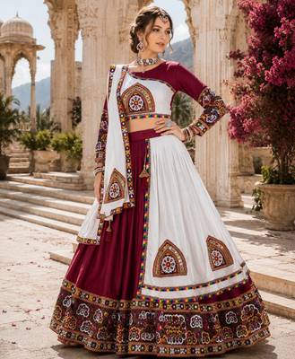 Maroon Color Kutch Work Lehenga With Kutch Work Blouse For Navratri - free size 1