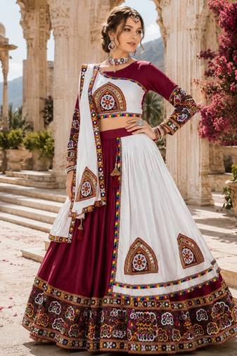 Maroon Color Kutch Work Lehenga With Kutch Work Blouse For Navratri