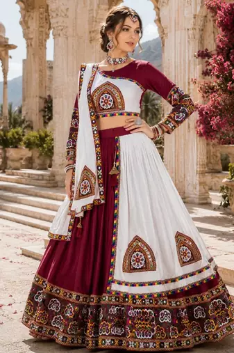 Maroon Color Kutch Work Lehenga With Kutch Work Blouse For Navratri