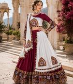 Maroon Color Kutch Work Lehenga With Kutch Work Blouse For Navratri - free size