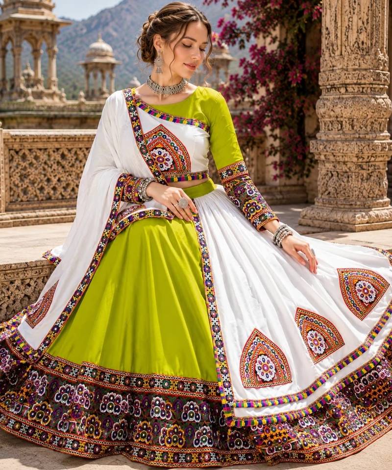 Purple Color Kutch Work Lehenga With Kutch Work Blouse For Navratri - free size