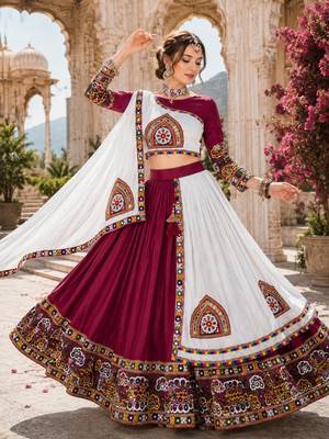 Maroon Color Kutch Work Lehenga With Kutch Work Blouse For Navratri - free size 2