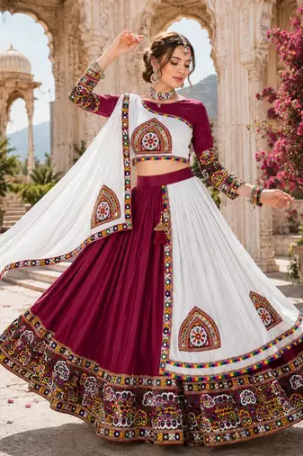 Maroon Color Kutch Work Lehenga With Kutch Work Blouse For Navratri