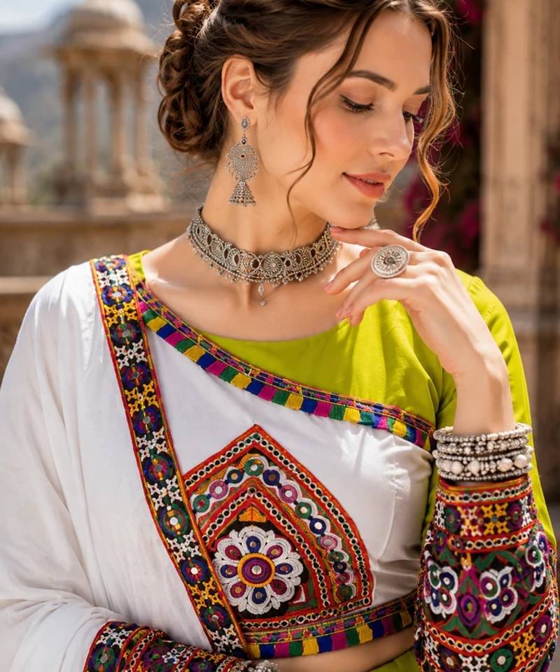 Purple Color Kutch Work Lehenga With Kutch Work Blouse For Navratri - free size