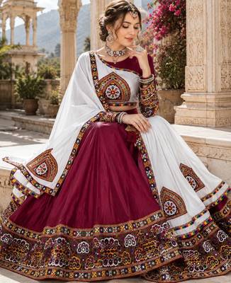 Maroon Color Kutch Work Lehenga With Kutch Work Blouse For Navratri - free size 3