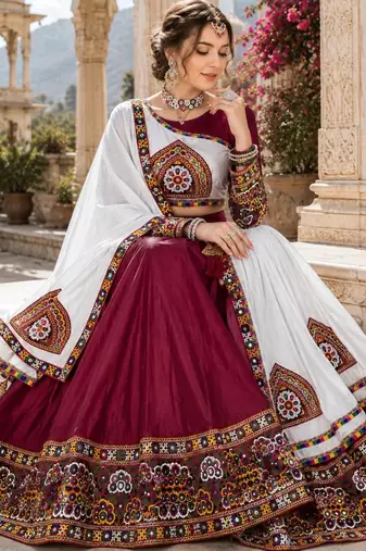 Maroon Color Kutch Work Lehenga With Kutch Work Blouse For Navratri