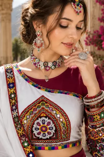 Maroon Color Kutch Work Lehenga With Kutch Work Blouse For Navratri