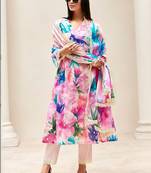 Women Floral Printed Regular Thread Work Kurta with Trousers & With Dupatta