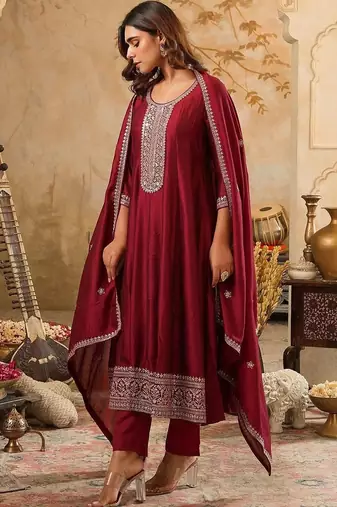 Women Ethnic Motifs Embroidered Regular Thread Work Kurta with Trousers & With Dupatta
