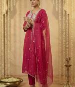 Women Ethnic Motifs Embroidered Regular Thread Work Kurta with Trousers & With Dupatta