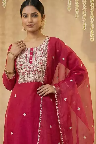 Women Ethnic Motifs Embroidered Regular Thread Work Kurta with Trousers & With Dupatta