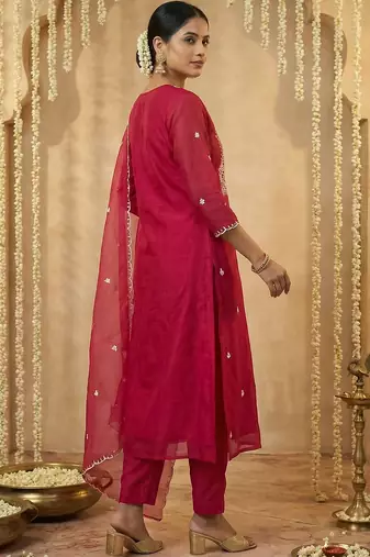 Women Ethnic Motifs Embroidered Regular Thread Work Kurta with Trousers & With Dupatta