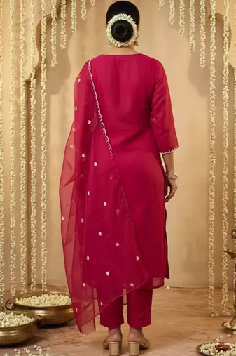 Women Ethnic Motifs Embroidered Regular Thread Work Kurta with Trousers & With Dupatta