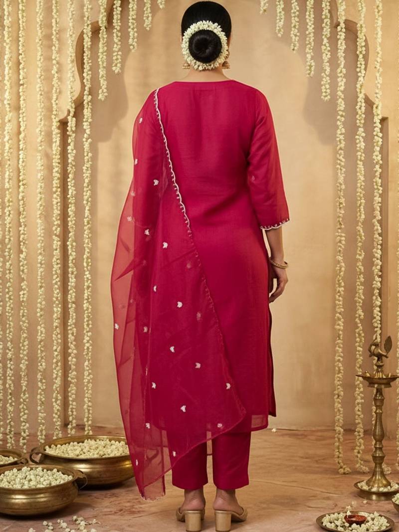 Women Ethnic Motifs Embroidered Regular Thread Work Kurta with Trousers & With Dupatta