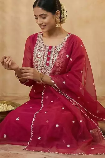 Women Ethnic Motifs Embroidered Regular Thread Work Kurta with Trousers & With Dupatta