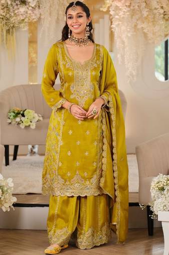 Women Ethnic Motifs Embroidered Regular Mirror Work Kurta with Palazzos & With Dupatta