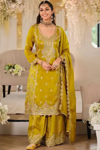 Women Ethnic Motifs Embroidered Regular Mirror Work Kurta with Palazzos & With Dupatta