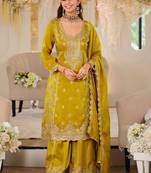 Women Ethnic Motifs Embroidered Regular Mirror Work Kurta with Palazzos & With Dupatta