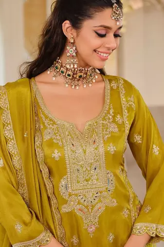 Women Ethnic Motifs Embroidered Regular Mirror Work Kurta with Palazzos & With Dupatta