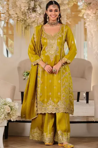 Women Ethnic Motifs Embroidered Regular Mirror Work Kurta with Palazzos & With Dupatta