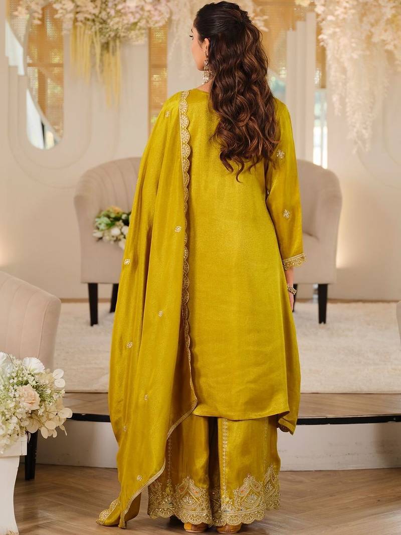Women Ethnic Motifs Embroidered Regular Mirror Work Kurta with Palazzos & With Dupatta
