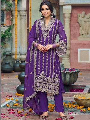 Women Ethnic Motifs Embroidered Regular Thread Work Kurta with Trousers & With Dupatta 1