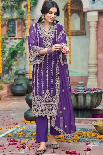 Women Ethnic Motifs Embroidered Regular Thread Work Kurta with Trousers & With Dupatta