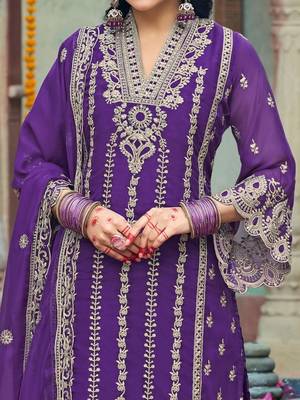 Women Ethnic Motifs Embroidered Regular Thread Work Kurta with Trousers & With Dupatta 6