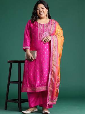 Women Regular Thread Work Kurta with Trousers & With Dupatta 1