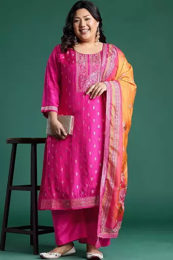 Women Regular Thread Work Kurta with Trousers & With Dupatta