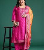 Women Regular Thread Work Kurta with Trousers & With Dupatta