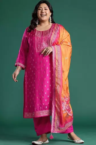 Women Regular Thread Work Kurta with Trousers & With Dupatta