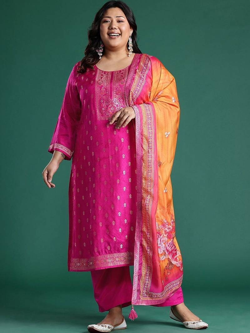 Women Regular Thread Work Kurta with Trousers & With Dupatta